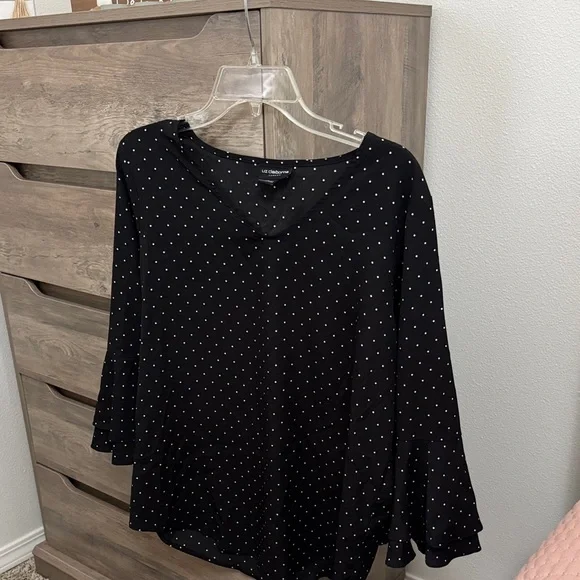 Liz Claiborne Black Blouse with White Dots - Picture 1 of 4
